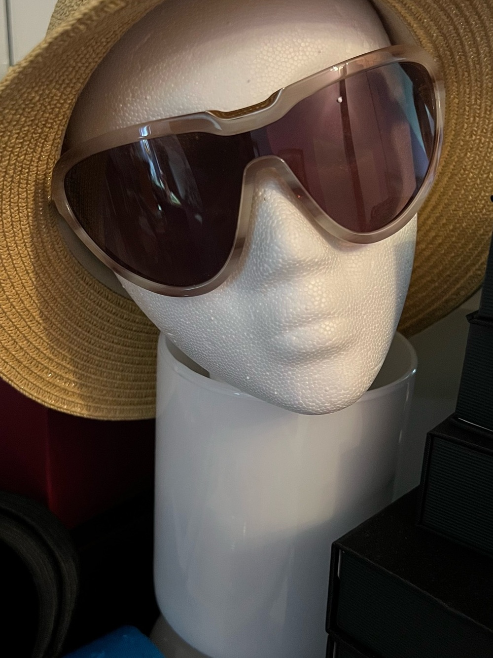 MaxMara Oversized Shield Sunglasses in Light Taupe Frame with Brown Lenses